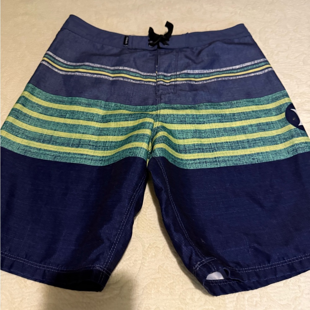 Hurley Navy and Green Striped Board Shorts